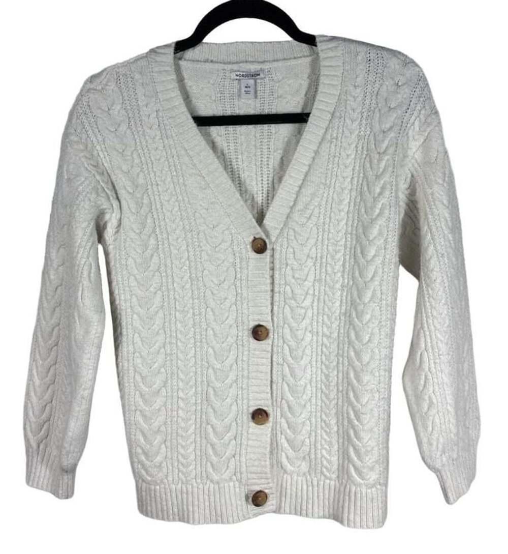 Nordstrom Cable Knit Cardigan Sweater Size L 10/12 White